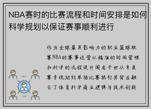 NBA赛时的比赛流程和时间安排是如何科学规划以保证赛事顺利进行